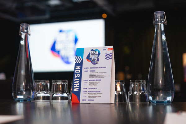 The Great British Pitch USA What's On programme on a table in front of the main screen