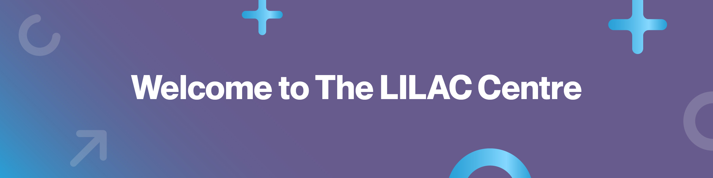 A white background with the words 'The Lilac Centre' in the centre. The words are surrounded by various shapes in shades of blue and purple.